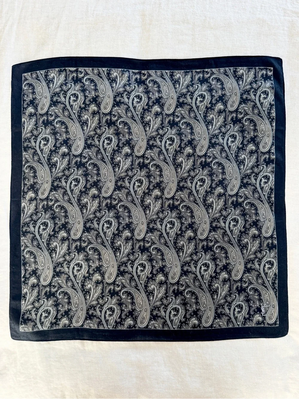 Vintage YSL Black Paisley Cotton Bandana Scarf Made in Japan - Picture 2 of 8